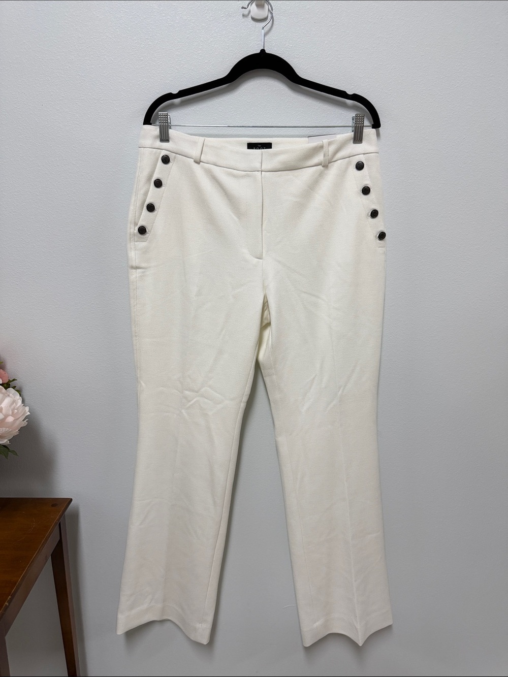 White House Black Market Cream Straight-Leg Sailor Button Pants